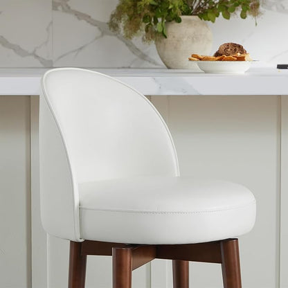 CHITA Counter Height Bar Stools Set of 2,Swivel Barstools for Kitchen Island,26.4" H Seat Height,Faux Leather,White