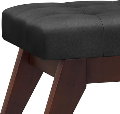 SIMPLIHOME Draper 40 inch Wide Mid Century Modern Rectangle Tufted Ottoman Bench in Distressed Black Vegan Faux Leather, Assembled, For the Living Room and Bedroom