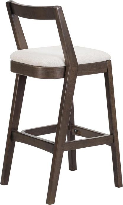 Christopher Knight Home Yone Counter Height Bar Stools Set of 2, Comfy Fabric Upholstered Bar Stool for Kitchen Island, Wooden Dining Room Chair, Barstools with Footrest/Backrest, Beige + Dark Brown