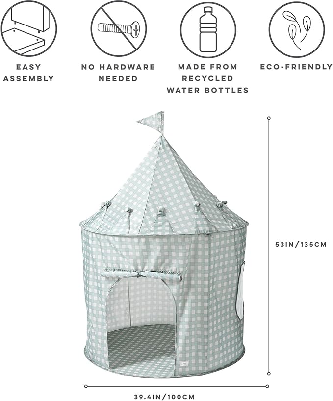 3 Sprouts Kids Play Tent - Sustainable Recycled Fabric – Fun Spacious Childs Playhouse for Indoor Games for Boys & Girls - Durable Fort Pop Up House for Toddlers & Children Age 3-10 - Gingham Blue