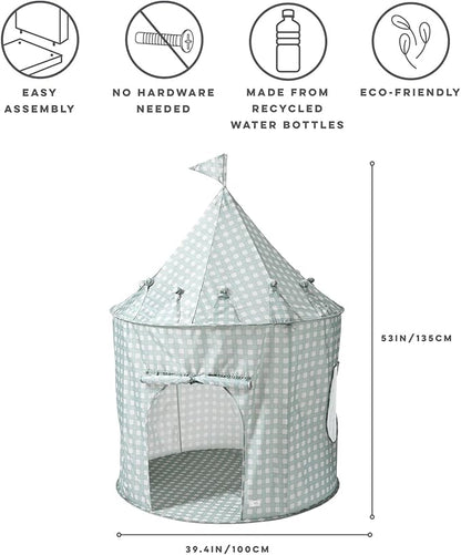3 Sprouts Kids Play Tent - Sustainable Recycled Fabric – Fun Spacious Childs Playhouse for Indoor Games for Boys & Girls - Durable Fort Pop Up House for Toddlers & Children Age 3-10 - Gingham Blue