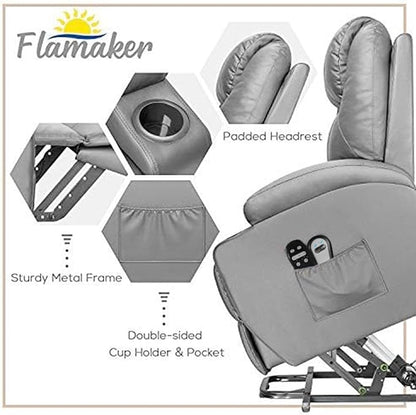 Flamaker Power Lift Recliner Chair Electric Lift Recliner for Elderly Power Lift Recliner Chair with Cup Holders Side Pockets for Living Room (Leathaire, Brown)
