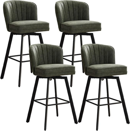 Swivel Counter Height Bar Stools Set of 4, 30'' Modern Barstools with Backs and Metal Legs, Upholstered Bar Chairs, Faux Leather Green Stools for Kitchen Island Chairs