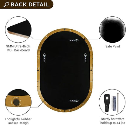 ANDY STAR Gold Oval Mirror, 24’’x36’’ Brass Mirror for Wall, Oval Mirrors for Bathroom in Stainless Steel Metal 1’’ Thin Frame Pill Shaped Hangs Vertical or Horizontal Ideal for Limited Space