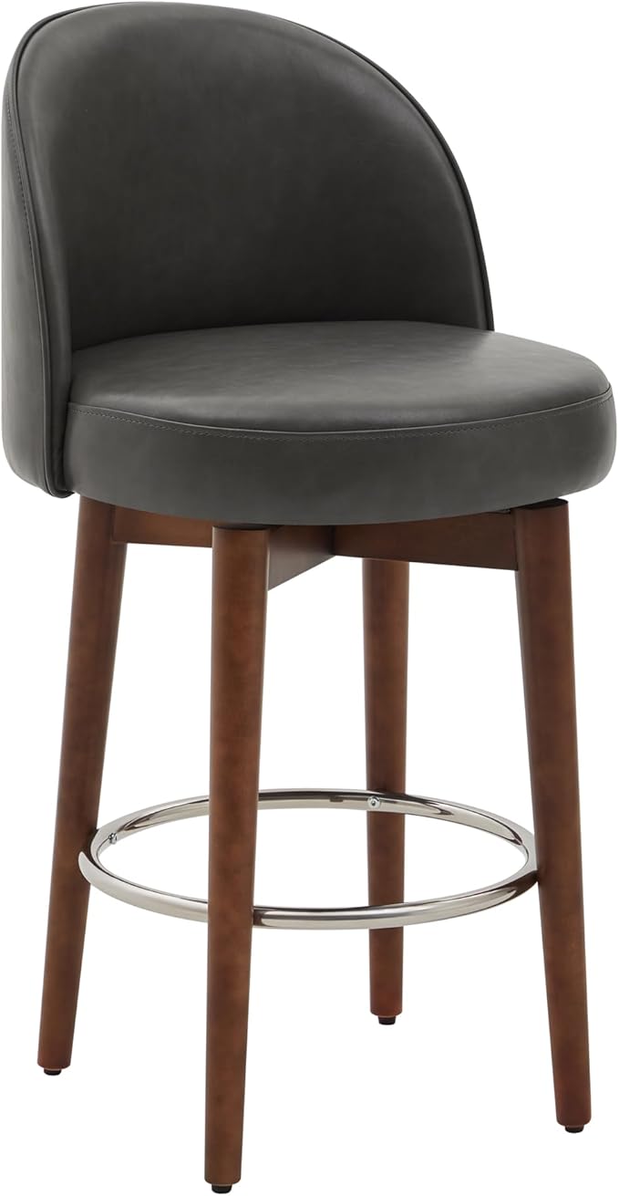 CHITA Counter Height Bar Stools Set of 2,Swivel Barstools for Kitchen Island,26.4" H Seat Height,Faux Leather,Retro Grey
