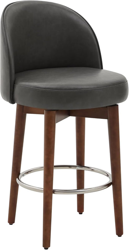 CHITA Counter Height Bar Stools Set of 2,Swivel Barstools for Kitchen Island,26.4" H Seat Height,Faux Leather,Retro Grey