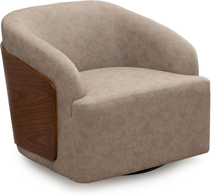 Swivel Accent Chair Faux Leather Boucle Swivel Barrel Chair Comfortable Mid Century Modern Chair Upholstered Metal Base Armchair for Living Room Bedroom Office Large Vintage Gray