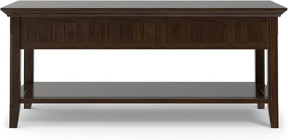 SIMPLIHOME Acadian Lift Top Coffee Table - 48 inch Wide Solid Wood Transitional Pop-up Cocktail Table in Brunette Brown, Classic Living Room Table with Lift-up Storage Compartment and Open Shelf