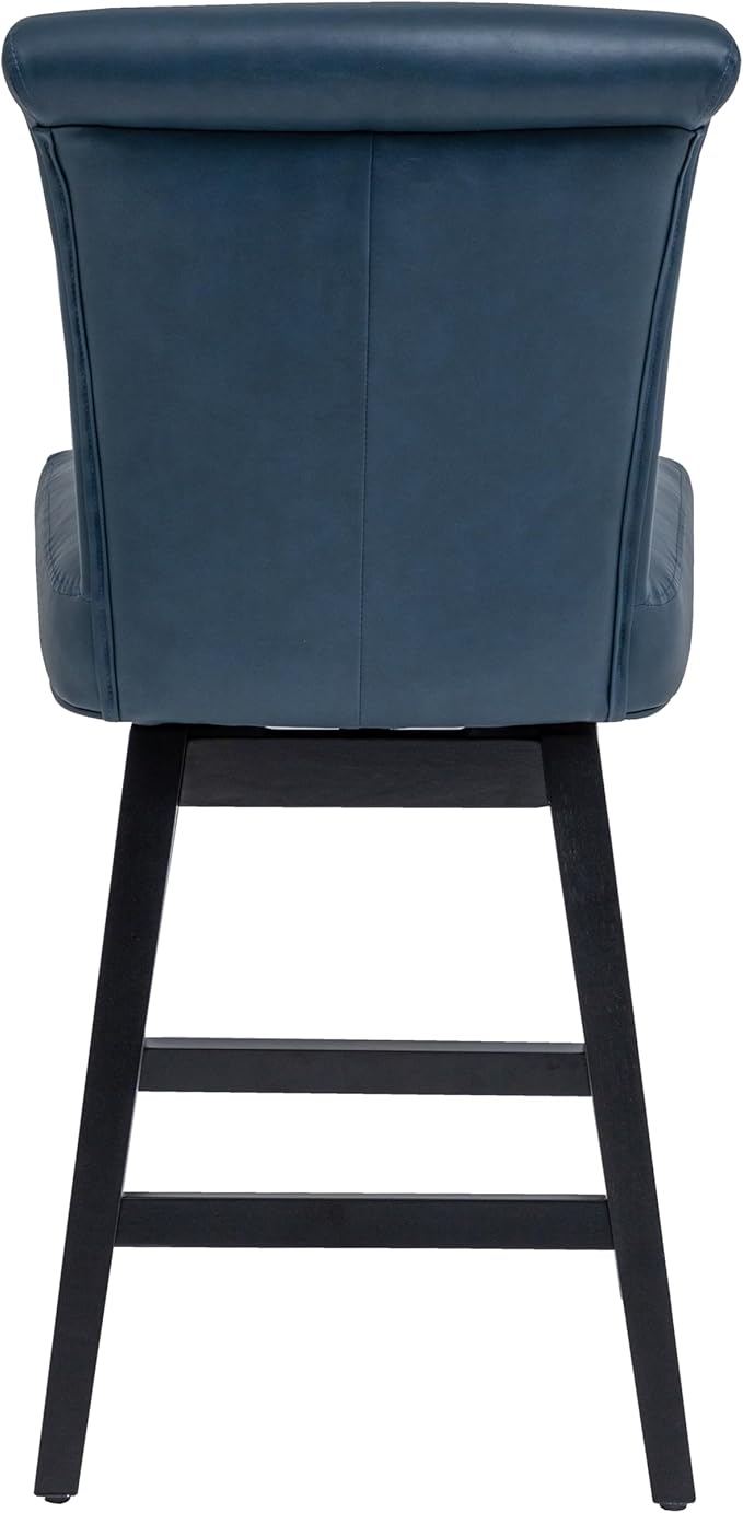 Bar Stool, PU Leather Barstool, 26 Inch Upholstered Counter Stools with 15.7" High Back and Footrest, Swivel Counter Height Barstools for Kitchen Island Home Bar Navy Blue