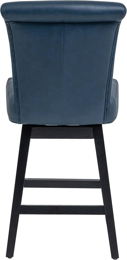 Bar Stool, PU Leather Barstool, 26 Inch Upholstered Counter Stools with 15.7" High Back and Footrest, Swivel Counter Height Barstools for Kitchen Island Home Bar Navy Blue