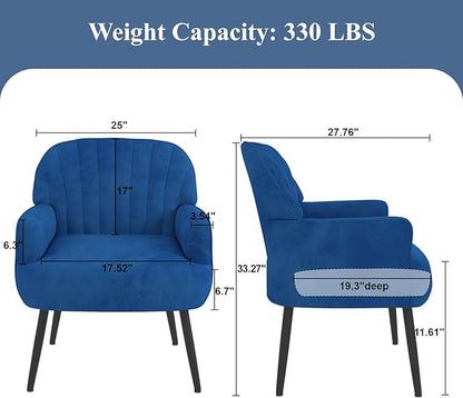 Velvet Accent Chair, Upholstered Modern Leisure Single Sofa Side Living Room Chair, Comfy Tufted Back Armchair with Metal Legs for Waiting Room/Bedroom/Office/Reading Room, Blue