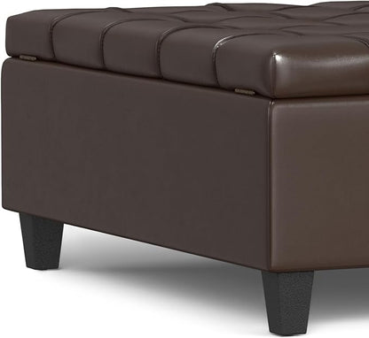 SIMPLIHOME Harrison 40 inch Wide Transitional Square Large Coffee Table Storage Ottoman in Chocolate Brown Vegan Faux Leather, Assembled, for The Living Room and Bedroom