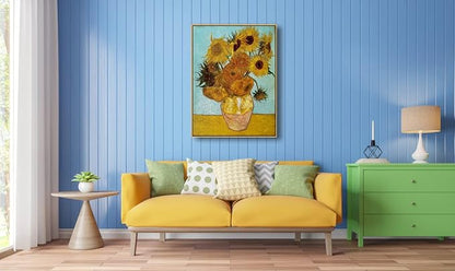 Wieco Art Large Framed Wall Art of Sunflower by Van Gogh Paintings Reproduction Abstract Canvas Prints for Home Living Room Decorations Bronze Gold Frame