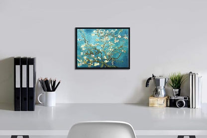 Wieco Art Framed Art Almond Blossom Floral Canvas Prints of Van Gogh Famous Oil Paintings Reproduction Flowers Pictures on Canvas Wall Art for Living Room Home Decorations Black