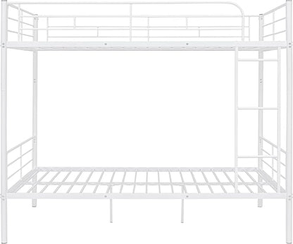 Merax Full Over Full Metal Bunk Bed with Ladder and high Guardrail, Able to Split, Storage Space, No Box Spring Needed, Noise Free, White