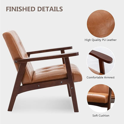 Bonzy Home Mid Century Modern Accent Chair Set of 2 for Living Room, Upholstered Faux Leather Armchair Comfy Retro Bedroom Side Chair with Solid Wood Frame, Orange