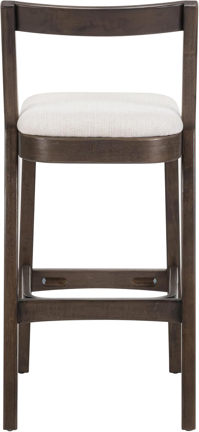Christopher Knight Home Yone Counter Height Bar Stools Set of 2, Comfy Fabric Upholstered Bar Stool for Kitchen Island, Wooden Dining Room Chair, Barstools with Footrest/Backrest, Beige + Dark Brown