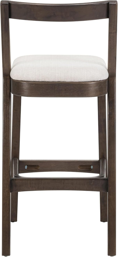 Christopher Knight Home Yone Counter Height Bar Stools Set of 2, Comfy Fabric Upholstered Bar Stool for Kitchen Island, Wooden Dining Room Chair, Barstools with Footrest/Backrest, Beige + Dark Brown