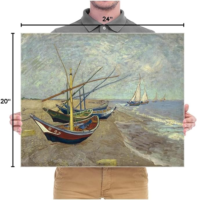 Wieco Art Fishing Boats on the Beach at Les Saintes Maries Large Modern Canvas Prints of Van Gogh Oil Paintings Seascape Pictures on Canvas Wall Art for Bedroom Kitchen Home Decor