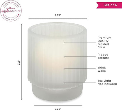 Kate Aspen Vintage Fluted Frosted Glass Tealight Votive Candle Holders (Set of 6), Rustic Decor, Boho Decorations, Shelf Decoration, Classic Look | Perfect Hostess Gift | (Pack of 6)