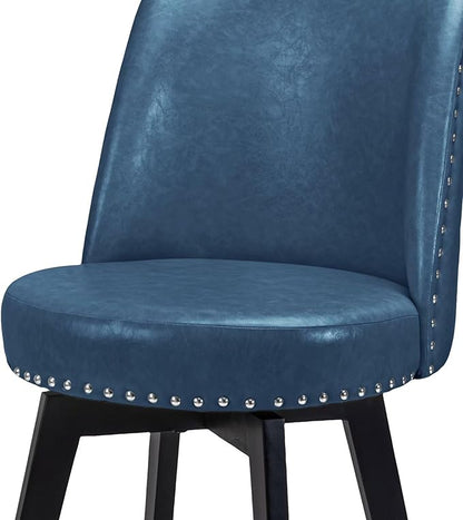 MINCETA Bar Stool, PU Leather Barstool, 26 Inch Upholstered Counter Stool with High Back and Footrest, Swivel Counter Height Barstool for Kitchen Island Home Bar Navy Blue