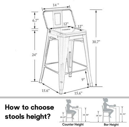 HAOBO Home 26" Low Back Metal Barstools Counter Height Bar Stools [Set of 4], Bronze