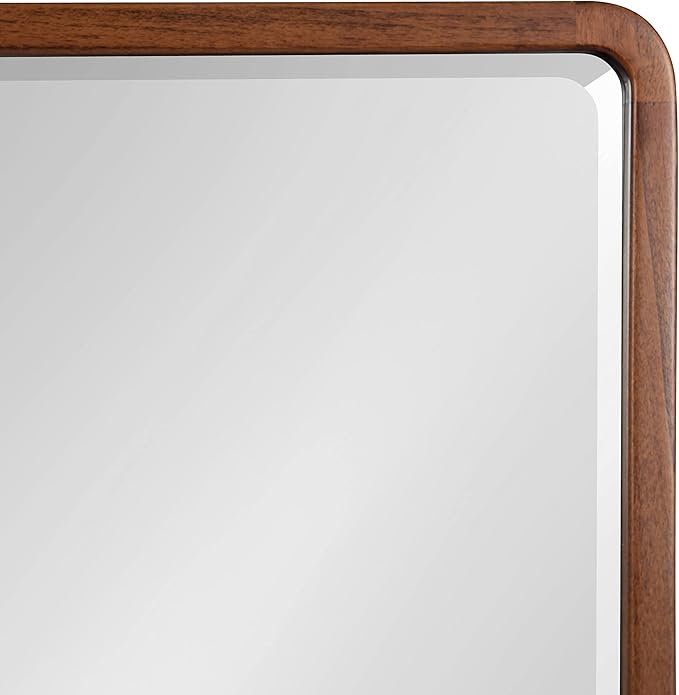 Kate and Laurel McLean Modern Wood Framed Rounded Rectangle Wall Mirror; 24 x 30; Walnut Brown; Decorative Round Rectangular Mirror for Contemporary Wall Decor