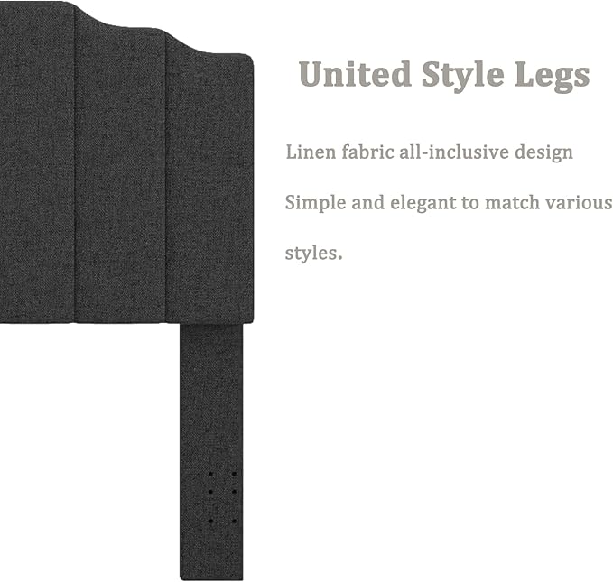 Queen Size Headboard Only, Linen Wall Mounted Headboard Queen/Full Size for Adjustable Bed, Modern Vertical Channel Design with Curved Tufted Upholstered Head Board, Dark Gray