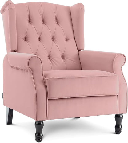 Artechworks Winged Fabric Modern Accent Chair Tufted Arm Club Chair Linen Single Sofa with Wooden Legs Comfy Upholstered for Reading Living Room Bedroom Office, Pink
