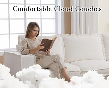 EALSON 67" Loveseat Sofa Modern Love Seat Sofa Comfy Linen Fabric Upholstered Cloud Couches Mid Century Modular 2-Seater Sectional Couch with Throw Pillows for Bedroom/Living Room/Apartment, White
