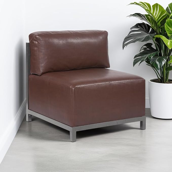 Howard Elliott Axis Chair with Cover for Both Indoor & Outdoor Seating, Cushioned Chair & Seating Titanium Frame Chair for Living Room, Office and Bedroom, 30.5 x 32.5 x 30 Inches, Avanti Pecan