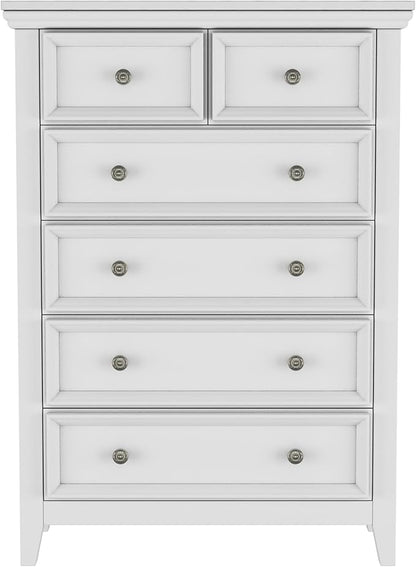 BLANKSPACE White Farmhouse Dresser, 6 Chest Drawer Dresser for Bedroom, Large Capacity Nightstand, Modern Tall Wood Cabinet for Bedroom, Living Room, Closets, Hallway