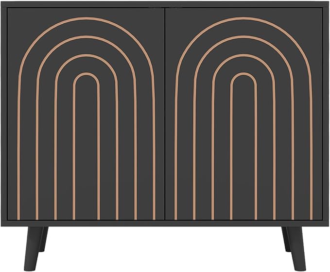 63" Sideboard Buffet Cabinet Set of 2, Modern Accent Cabinet with Carving Lines, Decorative Storage Cabinets for Bedroom Living Room Kitchen Office and Hallway (Black, 2)