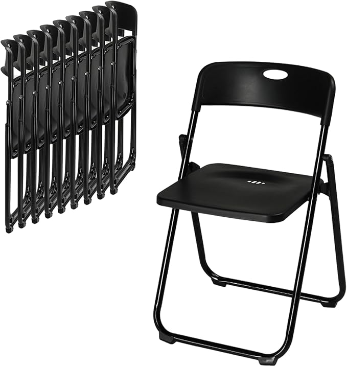 Karl home 10 Pcs Folding Chair, 300LBS Lightweight Foldable Plastic Chair, Reinforced Metal Frame Easy to Fold & Store for Indoor & Outdoor, Wedding, Party, Meeting Room, Patio and Garden, Black