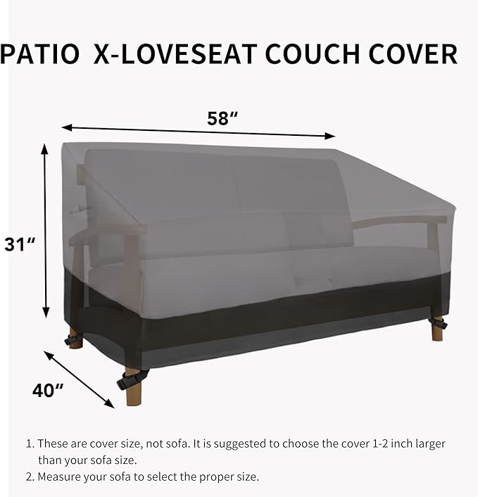Easy-Going Waterproof Outdoor Loveseat, Heavy Duty Deep 2-Seater Patio Couch, Windproof Outdoor Furniture with Air Vent (58Wx40Dx31H inch, Gray/Black)