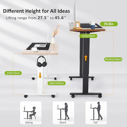 farexon Electric Standing Desk Adjustable Height, 70.8 x 27.5 Inch Sit Stand up Desk with Large Mouse Pad, Double Metal Hook,4 Wheels,4 Memory Preset Heights Home Office Computer Desk (Brown)