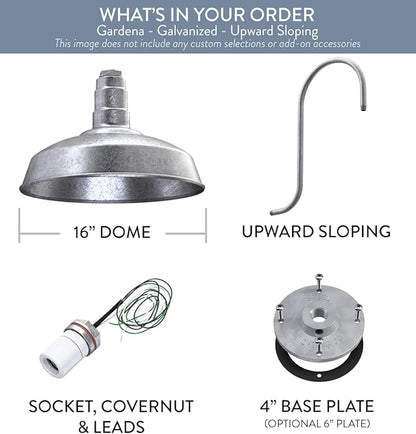 Steel Lighting Co. Gardena Barn Light | Outdoor Wall Mounted | 16" Dome | Upslope Gooseneck | Farmhouse Light Made in America | Galvanized Exterior/Galvanized Interior