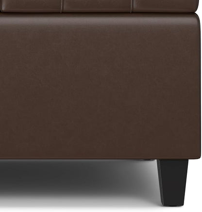 SIMPLIHOME Harrison 30 inch Wide Transitional Square Small Coffee Table Storage Ottoman in Chocolate Brown Vegan Faux Leather, Assembled, for The Living Room and Bedroom
