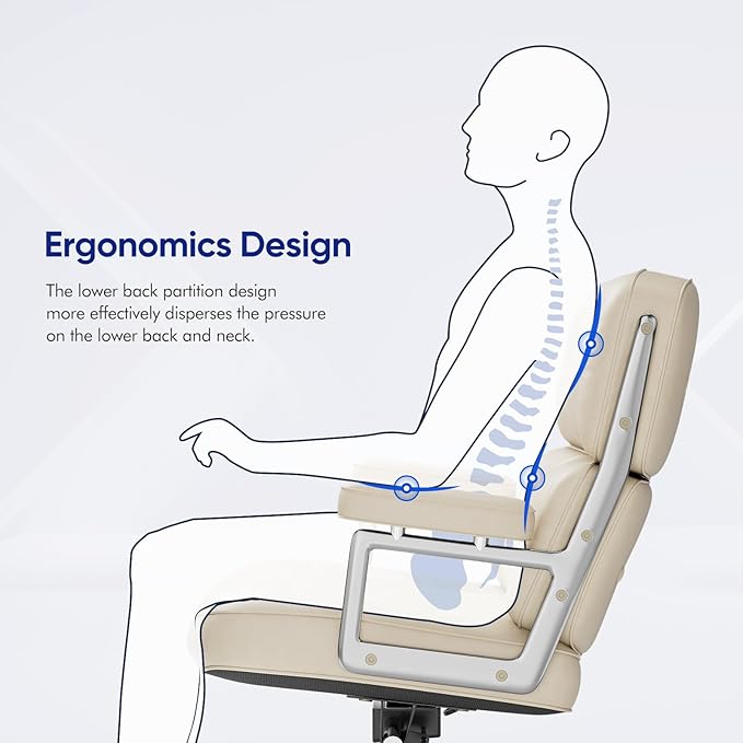 Genuine Leather Office Chair, Mid Back Executive Desk Chairs with Aluminum Arms and Wheels, Swivel Office Leather Chair with Thickened Backrest and Ergonomic Lumbar Support, White