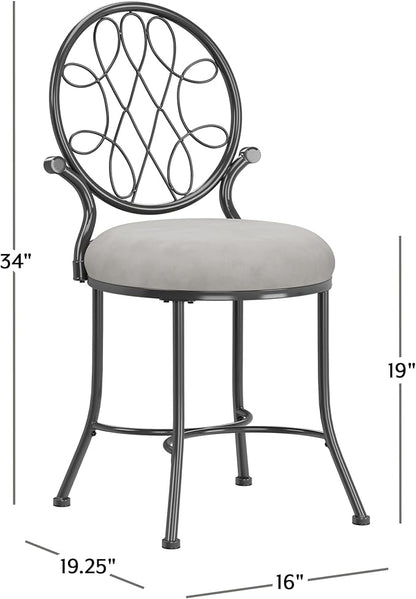 Hillsdale O'Malley Vanity Stool with Spiral Pattern Design, Metallic Gray Fabric