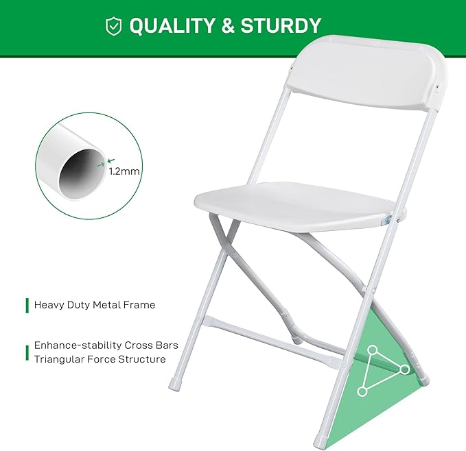 40 Pack White Plastic Folding Chairs, Portable Party Chairs, Stackable Commercial Seats with Steel Frame for Home Office Wedding Party Indoor Outdoor Events Chairs, 350lbs Capacity