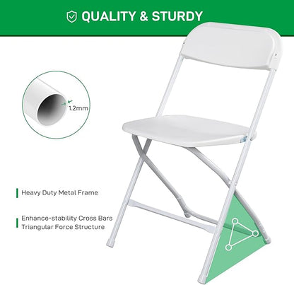 20 Pack White Heavy Duty Plastic Foldable Chair, Stackable Chairs with Reinfoced Steel Frame for Indoor and Outdoor, Wedding, Party, Restaurant, Meeting Room, Patio
