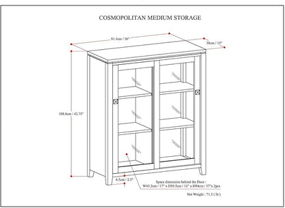 SIMPLIHOME Cosmopolitan SOLID WOOD 36 Inch Wide Contemporary Medium Storage Cabinet in Mahogany Brown, For the Living Room, Entryway and Family Room