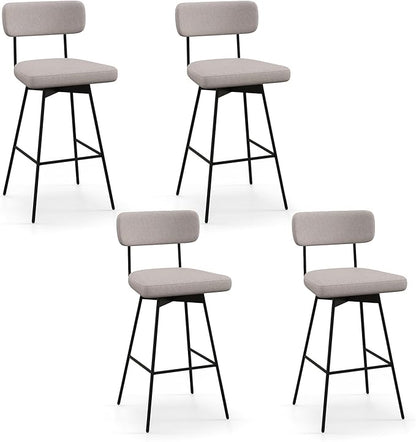 COSTWAY Bar Stools Set of 4, 29” Upholstered Bar Height Chairs with Back, 360° Swivel Bar Chairs with Heavy-Duty Metal Legs and Footrests, Fabric Seat for Kitchen Island, Dining Room, Bar (4, Beige)