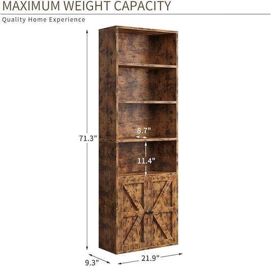 MXV 6-Tier Bookshelf and Bookcase Set of 2, Wooden Bookshelves with Cabinet Doors, Floor Bookshelves and Office Storage Cabinets for Home Office, Living Room (Brown 2 Pack, 6-Tier)
