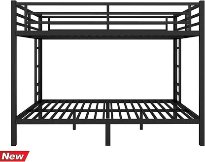 Higher Quality & Stronger Heavy Duty Steel Black Bunk Bed Queen Over Queen Size Bunkbed, Thickened More Stable Safer Metal Bunk Bed (Easier to Assemble)