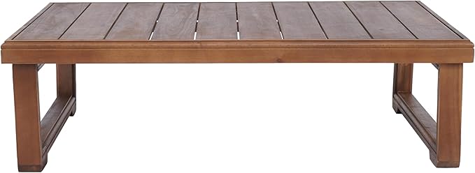 Christopher Knight Home Olaf 4 Pieces Outdoor Conversation Set, Acacia Wood Chat Set, Rectangular Coffee Table and Patio Loveseat with 2 Club Chairs, Patio Furniture Set with Cushion, Beige+Mocha