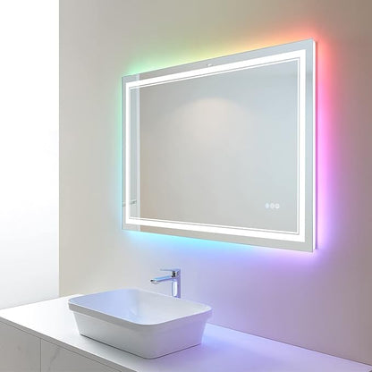 40x24 inch LED Mirror for Bathroom,RGB LED Lighted Bathroom Vanity Mirror with Lights,Shatterproof,Dimmable,Anti-Fog RGB Backlit Mirror (RGB Multicolor Backlit + Front-Lighted)