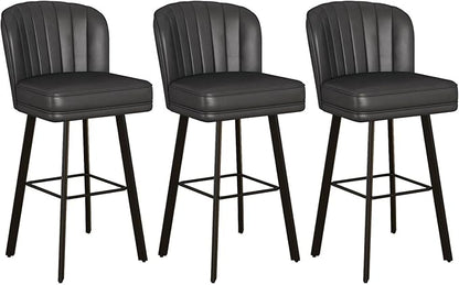 Swivel Counter Height Bar Stools Set of 3, 30'' Modern Barstools with Backs and Metal Legs, Upholstered Bar Chairs, Faux Leather Black Stools for Kitchen Island Chairs