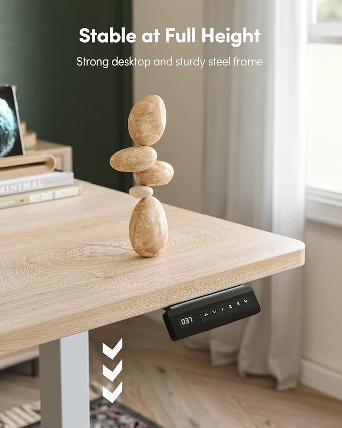 FEZIBO One-Piece Standing Desk Adjustable Height Stand up Home Office Desk, 40x24 Inch Electric Standing Computer Desk, with 4 Memory Presets, Headphone Hook, Maple
